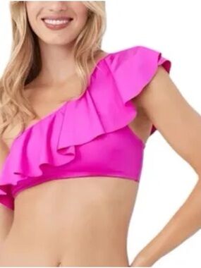 Trina Turk Hot Pink One-Shoulder Ruffle Bikini Top sz 4